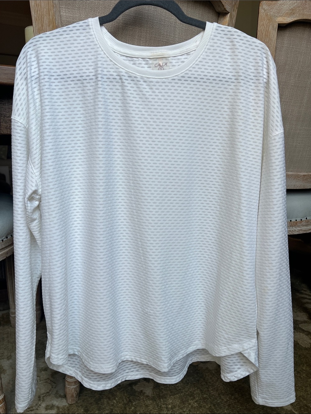 Calia White Renew Long-Sleeve Textured Crew Neck Shirt